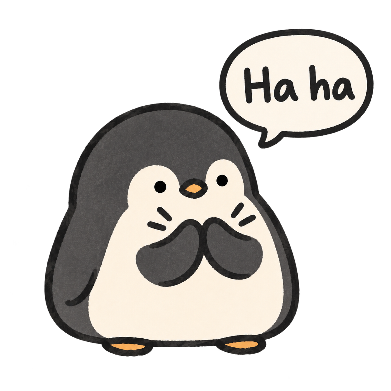 The Munch Lines penguin clapping beneath a speech bubble saying Ha ha